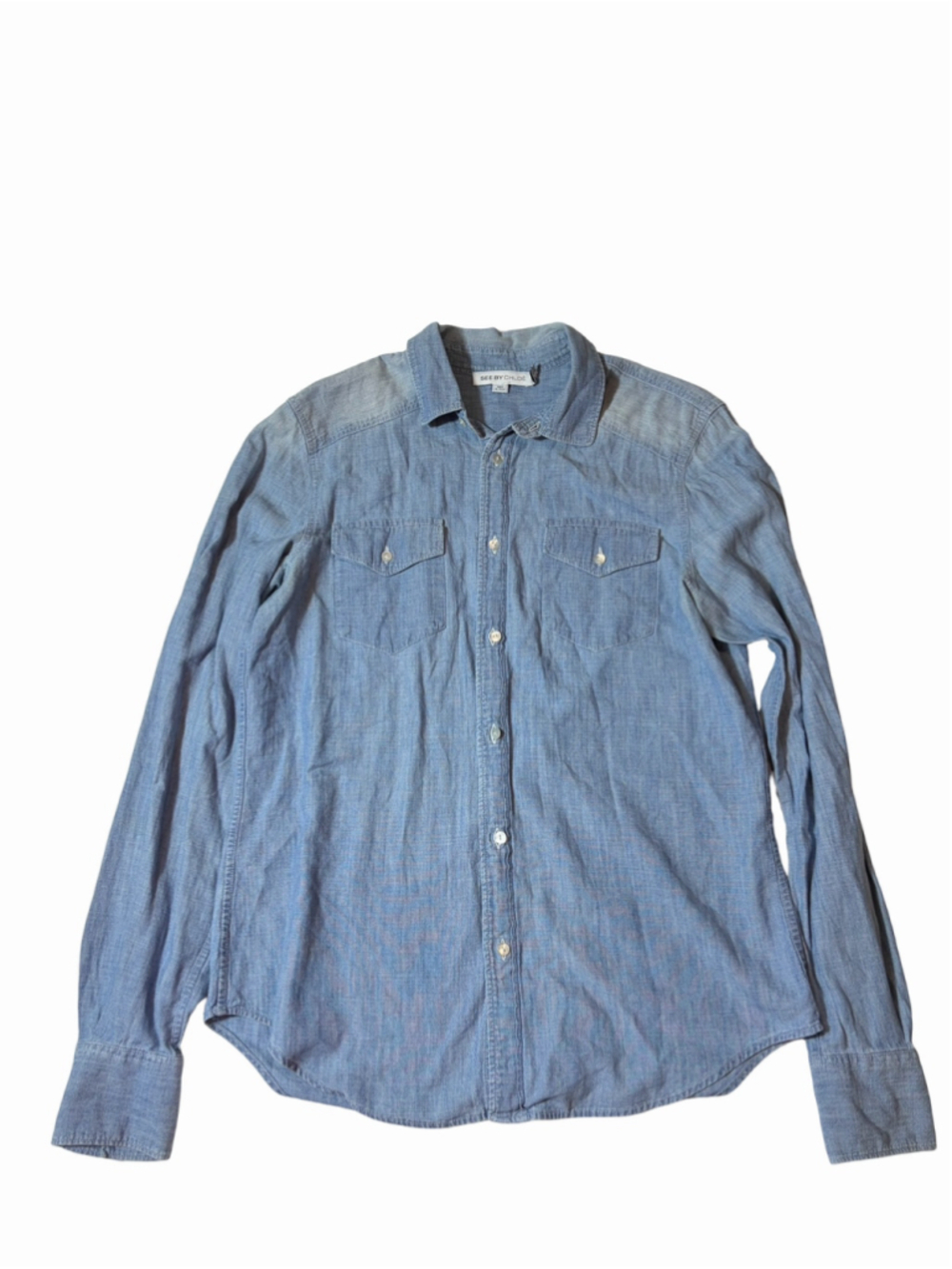 See by Chloé Chambray Utility Shirt 44 US 8 Blue Cotton Made Italy